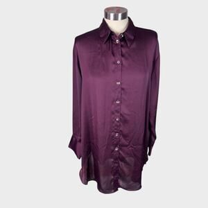 Cato Est 1946 Large Maroon Red Satin Button Front Long Top